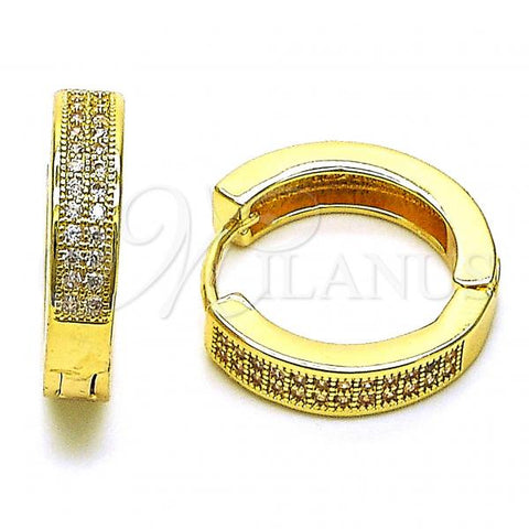 Oro Laminado Huggie Hoop, Gold Filled Style with White Micro Pave, Polished, Golden Finish, 02.195.0104.20