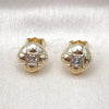 Oro Laminado Stud Earring, Gold Filled Style with White Cubic Zirconia, Polished, Golden Finish, 02.411.0007