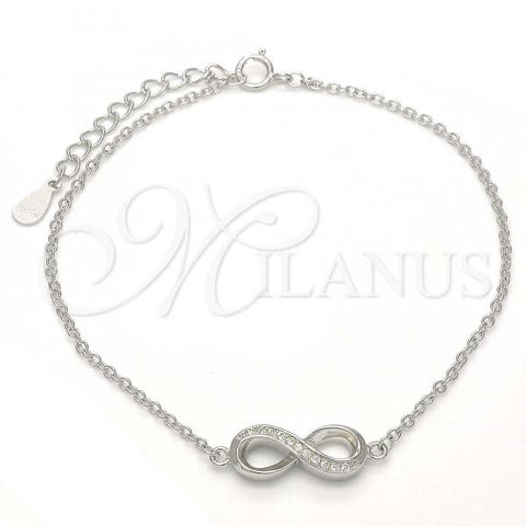 Sterling Silver Fancy Bracelet, Infinite Design, with White Crystal, Polished, Rhodium Finish, 03.336.0002.07