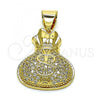 Oro Laminado Fancy Pendant, Gold Filled Style Money Sign Design, with White Micro Pave, Polished, Golden Finish, 05.342.0150