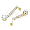 Oro Laminado Long Earring, Gold Filled Style with White Cubic Zirconia, Polished, Golden Finish, 02.283.0036