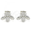 Sterling Silver Stud Earring, Bee Design, with White Cubic Zirconia, Polished, Rhodium Finish, 02.336.0131