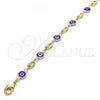 Oro Laminado Fancy Anklet, Gold Filled Style Evil Eye Design, Blue Resin Finish, Golden Finish, 03.326.0012.2.10