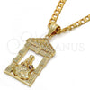 Oro Laminado Religious Pendant, Gold Filled Style Santa Barbara Design, with Garnet Cubic Zirconia, Polished, Golden Finish, 05.120.0051