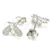 Sterling Silver Stud Earring, Bee Design, with White Cubic Zirconia, Polished, Rhodium Finish, 02.336.0129