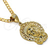 Oro Laminado Religious Pendant, Gold Filled Style Jesus Design, Diamond Cutting Finish, Golden Finish, 5.186.004