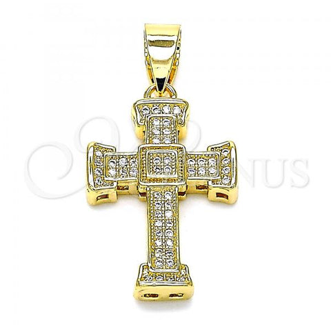 Oro Laminado Fancy Pendant, Gold Filled Style Cross Design, with White Micro Pave, Polished, Golden Finish, 05.342.0004
