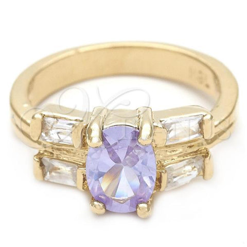 Oro Laminado Elegant Ring, Gold Filled Style with Lavender and White Cubic Zirconia, Polished, Golden Finish, 5.166.008.3.06 (Size 6)