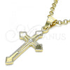 Oro Laminado Religious Pendant, Gold Filled Style Cross Design, with White Crystal, Polished, Golden Finish, 05.213.0083