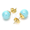 Oro Laminado Stud Earring, Gold Filled Style Ball Design, with Turquoise Pearl, Polished, Golden Finish, 02.63.2121.2