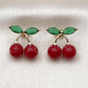 Oro Laminado Stud Earring, Gold Filled Style Cherry Design, with Garnet Pearl and Green Cubic Zirconia, Polished, Golden Finish, 02.283.0255