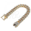 Oro Laminado Basic Bracelet, Gold Filled Style Miami Cuban Design, with White Crystal, Polished, Golden Finish, 03.372.0001.08