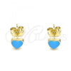 Oro Laminado Stud Earring, Gold Filled Style Heart Design, Light Blue Enamel Finish, Golden Finish, 02.213.0292.4