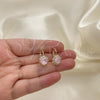 Oro Laminado Leverback Earring, Gold Filled Style Flower Design, with Pink and White Crystal, Polished, Golden Finish, 02.122.0086