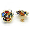 Oro Laminado Stud Earring, Gold Filled Style Flower Design, with Multicolor Crystal, Polished, Golden Finish, 02.64.0641.5