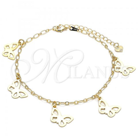 Oro Laminado Charm Anklet , Gold Filled Style Butterfly Design, Polished, Golden Finish, 03.63.2193.10