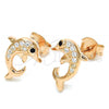 Sterling Silver Stud Earring, Dolphin Design, with Black and White Cubic Zirconia, Polished, Rose Gold Finish, 02.336.0082.1