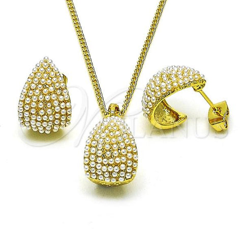 Oro Laminado Earring and Pendant Adult Set, Gold Filled Style with Ivory Pearl, Polished, Golden Finish, 10.379.0085