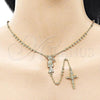Oro Laminado Thin Rosary, Gold Filled Style Santa Muerte and Crucifix Design, Polished, Golden Finish, 09.213.0053.18