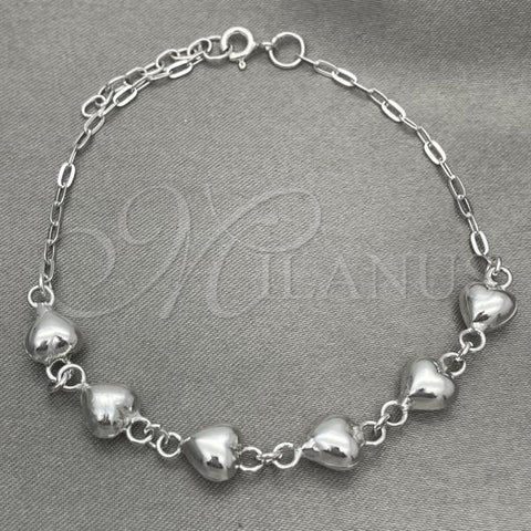 Sterling Silver Fancy Bracelet, Heart Design, Polished, Silver Finish, 03.407.0001.07