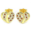 Oro Laminado Stud Earring, Gold Filled Style Heart Design, with Garnet and White Micro Pave, Polished, Golden Finish, 02.94.0107.1