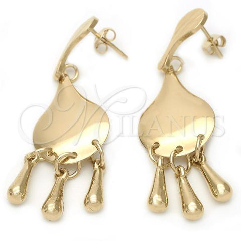 Oro Laminado Long Earring, Gold Filled Style Teardrop Design, Polished, Golden Finish, 02.28.0002
