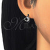 Sterling Silver Stud Earring, Dolphin Design, with Black and White Cubic Zirconia, Polished, Rhodium Finish, 02.336.0099