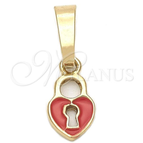 Oro Laminado Fancy Pendant, Gold Filled Style Heart Design, Orange Enamel Finish, Golden Finish, 05.163.0077.2