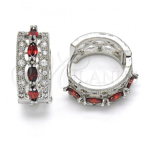 Rhodium Plated Huggie Hoop, with Garnet and White Cubic Zirconia, Polished, Rhodium Finish, 02.210.0086.8.15