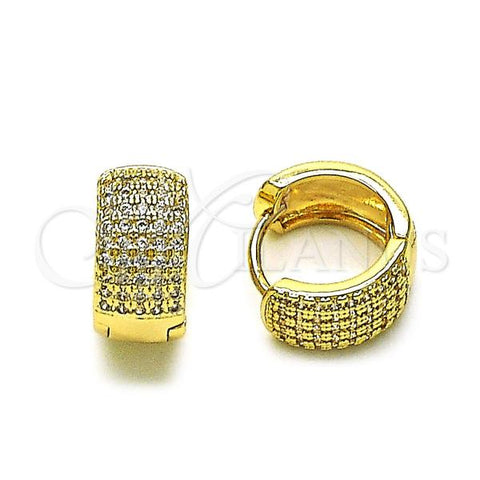 Oro Laminado Huggie Hoop, Gold Filled Style Cluster Design, with White Micro Pave, Polished, Golden Finish, 02.195.0245.14