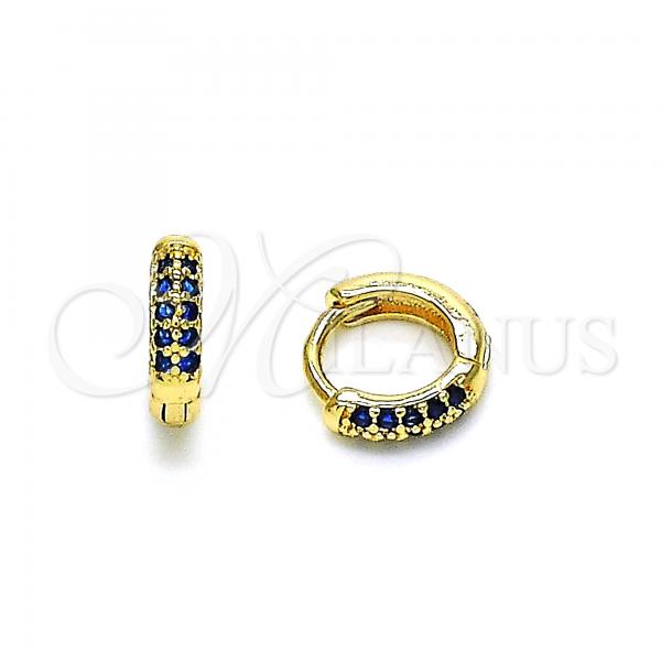 Oro Laminado Huggie Hoop, Gold Filled Style with Sapphire Blue Micro Pave, Polished, Golden Finish, 02.195.0111.4.10