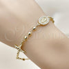 Oro Laminado Fancy Bracelet, Gold Filled Style Guadalupe and Crucifix Design, with White Cubic Zirconia, Diamond Cutting Finish, Golden Finish, 03.213.0361.07