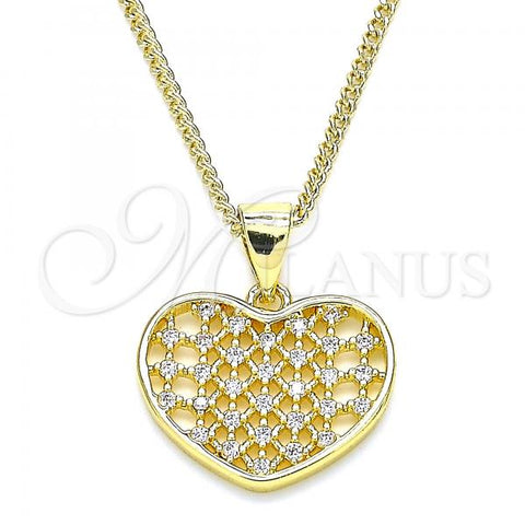 Oro Laminado Pendant Necklace, Gold Filled Style Heart Design, with White Micro Pave, Polished, Golden Finish, 04.156.0336.20