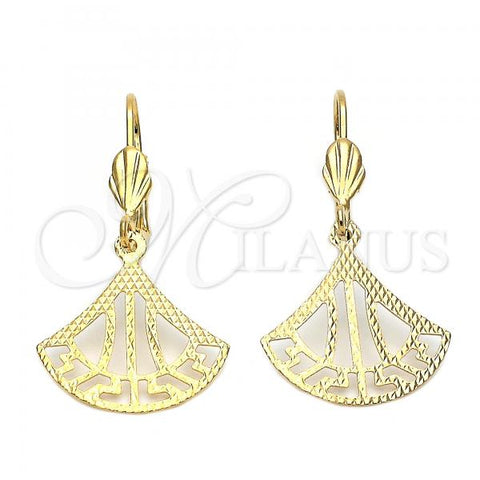 Oro Laminado Dangle Earring, Gold Filled Style Diamond Cutting Finish, Golden Finish, 5.074.012