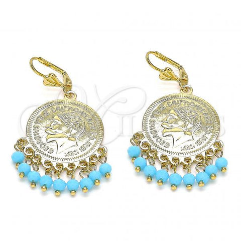 Oro Laminado Long Earring, Gold Filled Style with Turquoise Crystal, Polished, Golden Finish, 02.331.0055.1