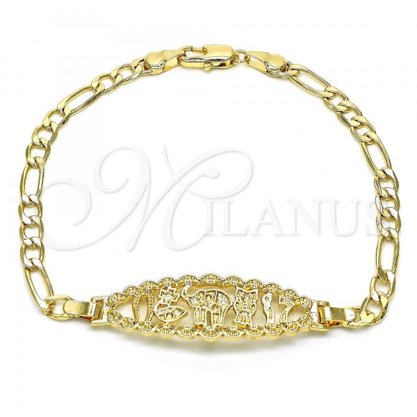 Oro Laminado Fancy Bracelet, Gold Filled Style Elephant and Owl Design, Polished, Golden Finish, 03.351.0036.08