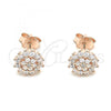 Sterling Silver Stud Earring, Flower Design, with White Cubic Zirconia, Polished, Rose Gold Finish, 02.369.0023.1