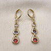 Oro Laminado Dangle Earring, Gold Filled Style Teardrop Design, with Multicolor Cubic Zirconia, Polished, Golden Finish, 02.323.0098
