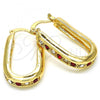 Oro Laminado Small Hoop, Gold Filled Style with Garnet and White Crystal, Polished, Golden Finish, 02.100.0097.1.20