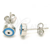 Sterling Silver Stud Earring, Evil Eye Design, with Blue Topaz Opal, Light Blue Enamel Finish, Rhodium Finish, 02.336.0092