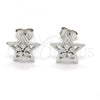 Sterling Silver Stud Earring, Star and Flower Design, with White Cubic Zirconia, Polished,, 02.285.0075