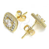 Oro Laminado Stud Earring, Gold Filled Style with White Micro Pave, Polished, Golden Finish, 02.344.0082