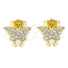 Oro Laminado Stud Earring, Gold Filled Style Butterfly Design, with White Micro Pave, Polished, Golden Finish, 02.210.0354