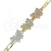 Oro Laminado Fancy Bracelet, Gold Filled Style Butterfly Design, with White Crystal, Polished, Tricolor, 03.380.0128.07