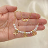 Oro Laminado Fancy Anklet, Gold Filled Style Butterfly and Ball Design, with Ivory Pearl, Polished, Golden Finish, 03.32.0634.10