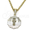 Oro Laminado Religious Pendant, Gold Filled Style San Benito Design, Diamond Cutting Finish, Tricolor, 05.351.0217