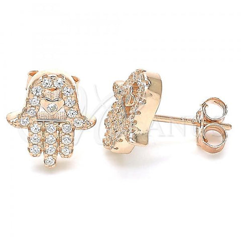 Sterling Silver Stud Earring, Hand of God Design, with White Cubic Zirconia, Polished, Rose Gold Finish, 02.336.0118.1
