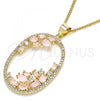 Oro Laminado Pendant Necklace, Gold Filled Style Teardrop Design, with Rose Water Opal Cubic Zirconia and White Crystal, Polished, Golden Finish, 04.156.0184.1.20