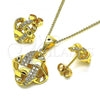Oro Laminado Earring and Pendant Adult Set, Gold Filled Style Love Knot Design, with White Micro Pave, Polished, Golden Finish, 10.342.0088