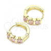 Oro Laminado Huggie Hoop, Gold Filled Style with Pink Cubic Zirconia, Polished, Golden Finish, 02.210.0654.3.15